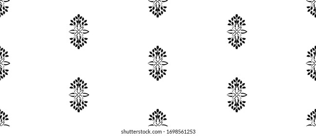 Stylish vintage black on white ornament seamless pattern. Allover vector design for fabric, apparel textile, interior