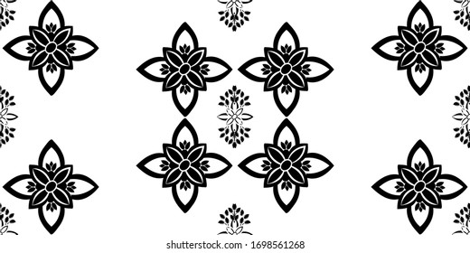 Stylish vintage black on white ornament seamless pattern. Allover vector design for fabric, apparel textile, interior