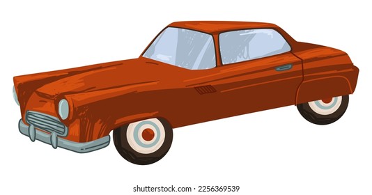 Stylish vintage car of 1950s, isolated automobile, exclusive and expensive model of transport. Automotive history of 50s, old-fashioned oldtimer. Retro polished vehicle. Vector in flat style