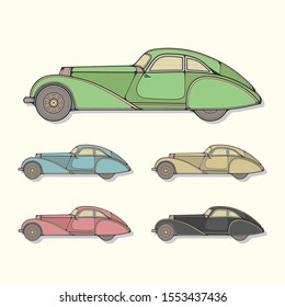 Stylish vintage car in different colors