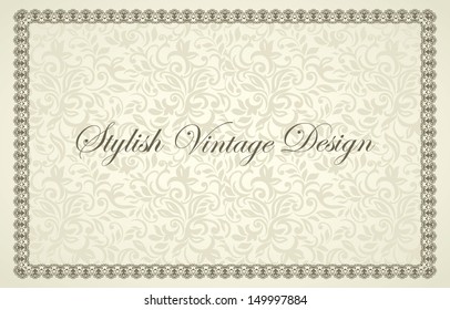 Stylish vintage Card, abstract floral background, Vintage frame