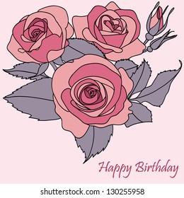 Stylish vintage flowers roses colorful romantic feminine greeting birthday card