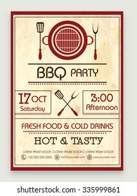 Stylish vintage Flyer, Banner or Pamphlet for Barbeque Party celebration with date and time details.