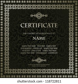 Stylish vintage frame with dark seamless background. Can be used as a diploma or certificate