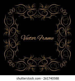 Stylish vintage frame with place for text. Golden. Black. Creative frame. Vector illustration