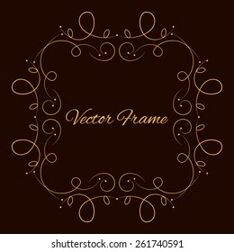Stylish vintage frame with place for text. Golden. Black. Creative frame. Vector illustration