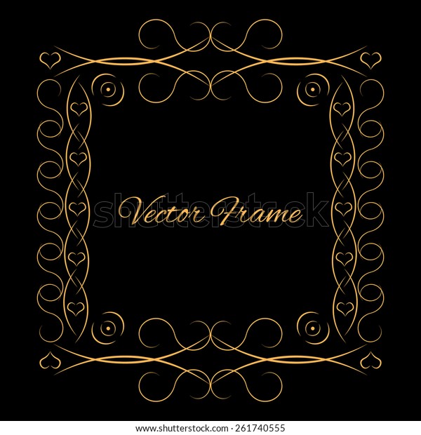 Stylish vintage frame with place for\
text. Golden. Black. Creative frame. Vector\
illustration