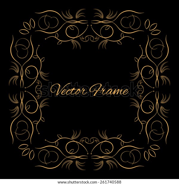 Stylish vintage frame with place for
text. Golden. Black. Creative frame. Vector
illustration