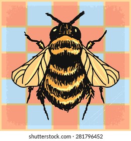 stylish, vintage, grunge background with bumblebee