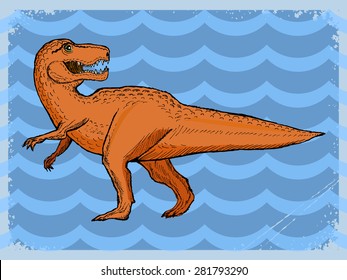 stylish, vintage, grunge background with dinosaur