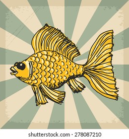 stylish, vintage, grunge background with goldfish