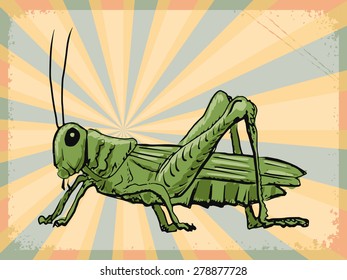 stylish, vintage, grunge background with grasshopper