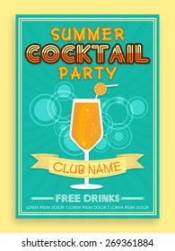 Stylish vintage invitation card design for Summer Cocktail Party.