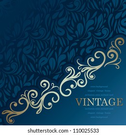 Stylish Vintage Invitation card. Luxury blue design