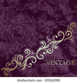 Stylish Vintage Invitation card on grunge texture. Luxury violet design