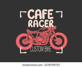 A stylish vintage motorcycle illustration featuring a retro café racer design with bold typography and eye-catching colors. Perfect for motorcycle enthusiasts, custom bike lovers and vintage motorbike