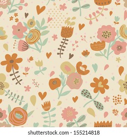 Stilvolles Vintage-nahtloses Muster mit süßen Blumen in Vektorgrafik. Frühlingsfloraler Vektorhintergrund kann für Musterfüllungen, Webseiten-Hintergründe, Oberflächenstrukturen verwendet werden. Toll für Federdesigns