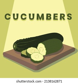 Stylish vintage sliced cucumbers on a wooden plate.