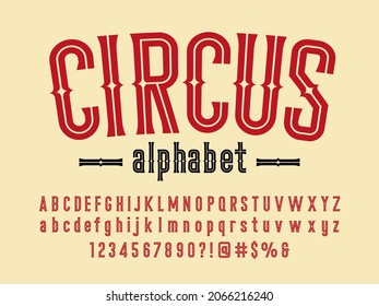 Stylish vintage styled alphabet design with uppercase, lowercase, numbers and symbols