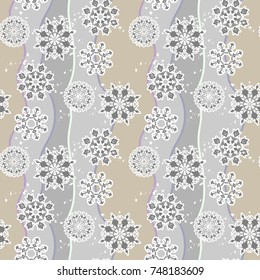Stylish vintage vector seamless background with snowflakes.