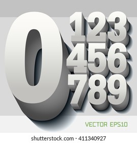 Stylish volumetric monochrome 3d numbers with reflection and shadows. eps10. Zero 0 One 1 Two 2 Three 3 Four 4 Five 5 Six 6 Seven 7 eight 8 nine 9.