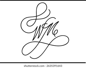 Elegante W M logotipo monograma entrelaçado, logotipo de alfabeto WM sobreposto - caligrafia tipografia monograma emblema