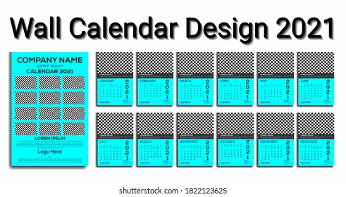 Stylish Wall Calendar Design 2021, Calendar 2021 template layout, 12 months yearly calendar set in 2021,Simple design template, vector illustration, Vector illustration for web, business, reminder,