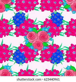 Stylish wallpaper with flowers. Abstract vector background. Floral seamless pattern with blooming flowers and leaves on a beige background.