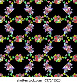 Stylish wallpaper with flowers. Abstract vector background. Floral seamless pattern with blooming flowers and leaves in pink and blue colors.