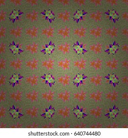 Stylish wallpaper with flowers. Abstract vector background. Floral seamless pattern with blooming flowers and leaves in green and orange colors.