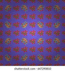 Stylish wallpaper with flowers. Abstract vector background. Floral seamless pattern with blooming flowers and leaves in blue and green colors.