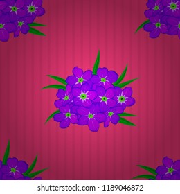 Stylish wallpaper with primula flowers. Abstract vector background. Floral seamless pattern with blooming primula flowers and leaves in pink, magenta and violet colors.