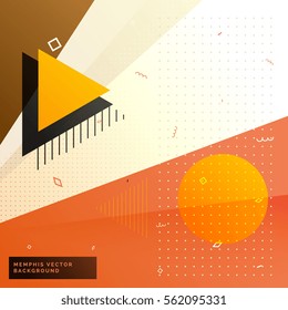 stylish warm color memphis background with geometric shapes