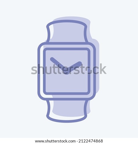 Stylish Watch Icon in trendy two tone style isolated on soft blue background