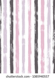 Stylish watercolor brush stripes pattern on white. Pink, violet, purple and brown paintbrush lines vertical texture for backdrop. For garment.