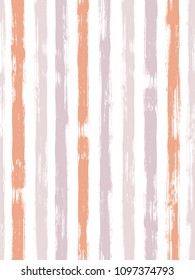 Stylish watercolor brush stripes pattern on white. Pink, vilet, purple and orange paintbrush lines vertical texture for background. For illustration.