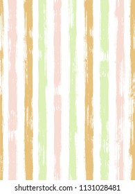 Stylish watercolor brush stripes pattern on white. Brown, pink and green paintbrush lines vertical texture for backdrop. For print.