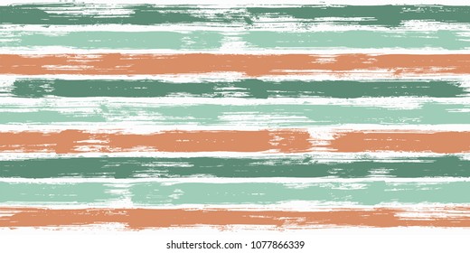 Stylish watercolor brush stripes seamless pattern. Brown, green and menthol paintbrush lines horizontal seamless texture for background. Hand drown paint strokes design artwork. For illustration.