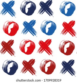 Stylish watercolor brush stripes seamless pattern. Blue and red paintbrush lines horizontal seamless texture for backdrop. Hand drown paint strokes decoration. For print.