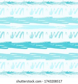 Stylish watercolor brush stripes seamless pattern. Horizontal line with torn paper effect. Hand drown paint strokes graphic artwork. Retro vintage style vector illustration.