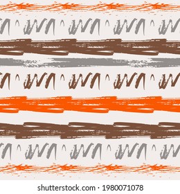 Stylish watercolor brush stripes seamless pattern. And paintbrush lines horizontal seamless texture for background.  Ethnic colorful skin tone colors. Retro vintage style vector illustration.