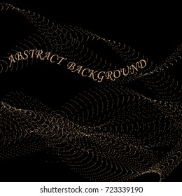 Stylish wave grid with beige dots on a black background. Wave banner technology.