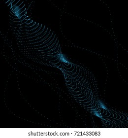 Stylish wave grid with blue dots on a black background