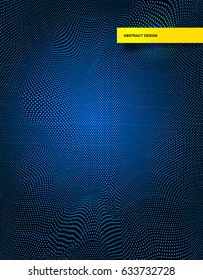 Stylish wave mesh made with blue dots particles. Vector illustration. Isolated on dark blue background