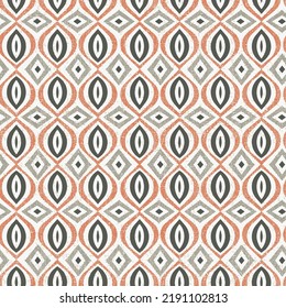 Stylish waves and circles orange background. Seamless pattern. Vector.Bright ethnic abstract background. Seamless pattern with symmetric geometric ornament. 