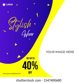 Stylish wear post template with triangle particle background social media template to promote your brand and advertise on different social media channels.Show sale, offers, discount with this design