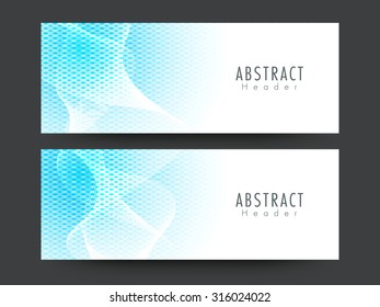 Stylish website header or banner set with creative blue abstract design.