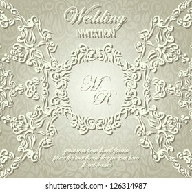 Stylish wedding invitation with lace pattern in pastel colors