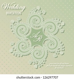 Stylish wedding invitation with round floral pattern in pastel colors