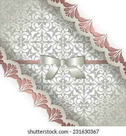 Stylish wedding invitation, Silver card with elegant calm pink design elements